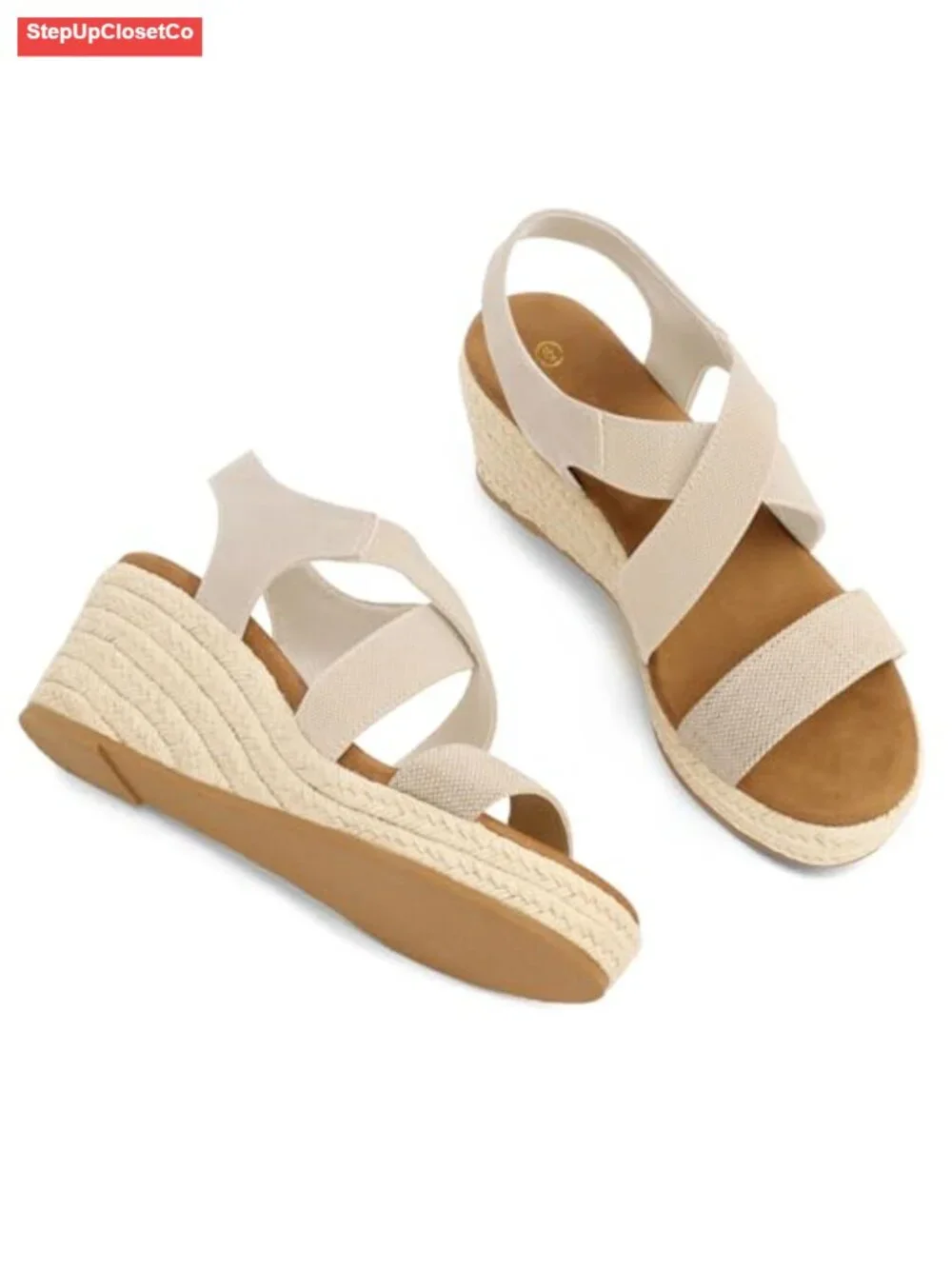 Women's Espadrilles Platform Wedge Sandals Slip On Open Toe Elastic Ankle Strap